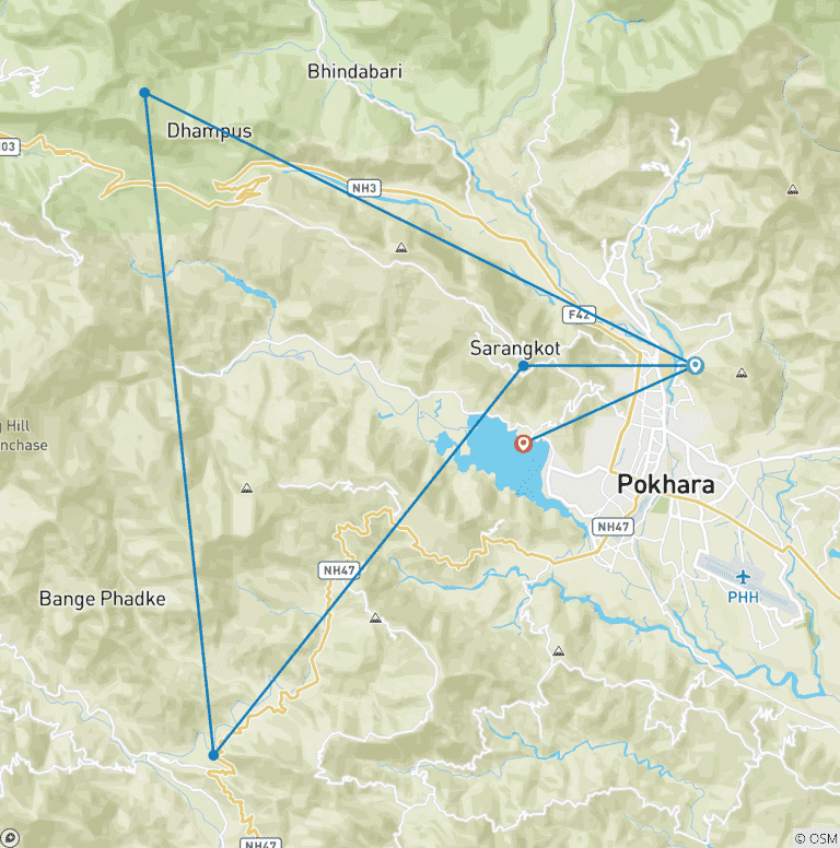 Map of Australian Camp and Sarangkot Trek