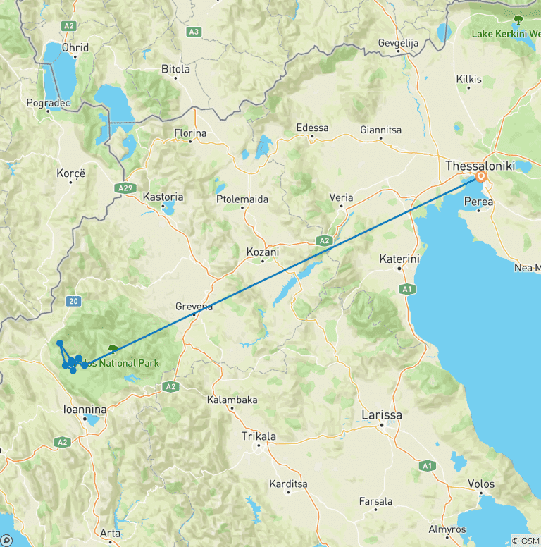Map of Hiking The Zagori Trail: Stone Bridges, Gorges & Dragon Lakes