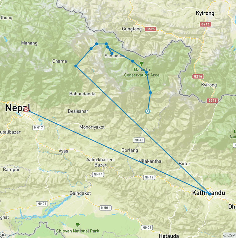 Map of Manaslu Circuit Trek
