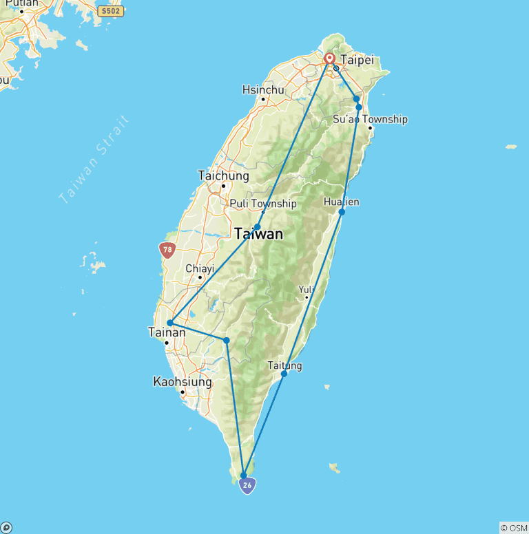 Map of TAIWAN TREASURES: A 5-DAY JOURNEY ACROSS THE ISLAND