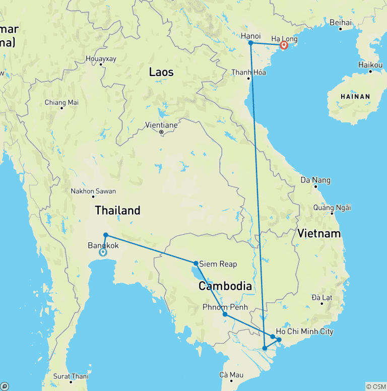 Map of Unleash the Spirit of Southeast Asia: Thailand, Cambodia, Vietnam in 14 Days