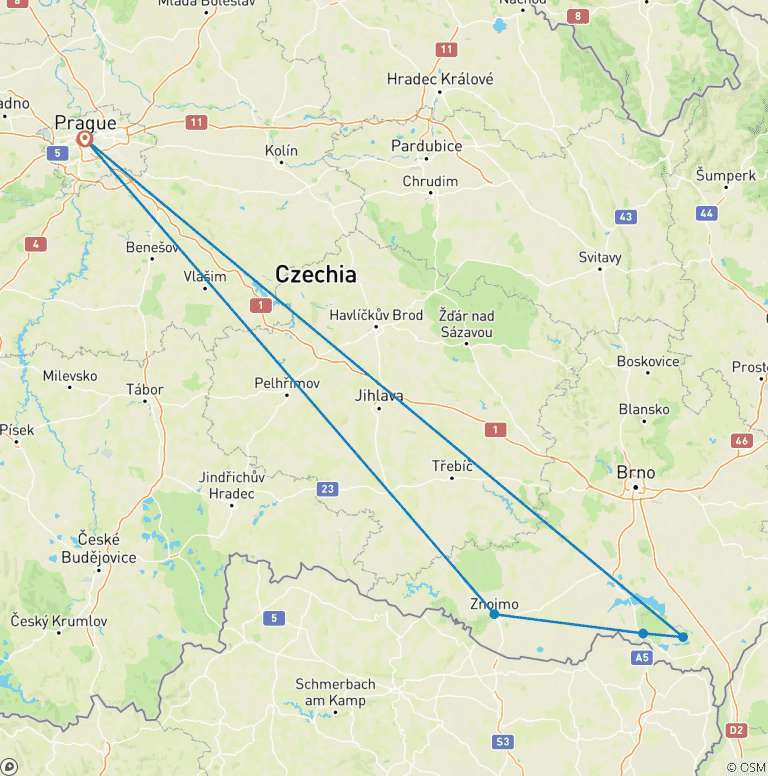 Map of WINE TOUR IN CZECHIA with visit of Prague