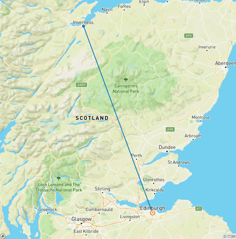 Map of 6 Day Edinburgh and Inverness By Train