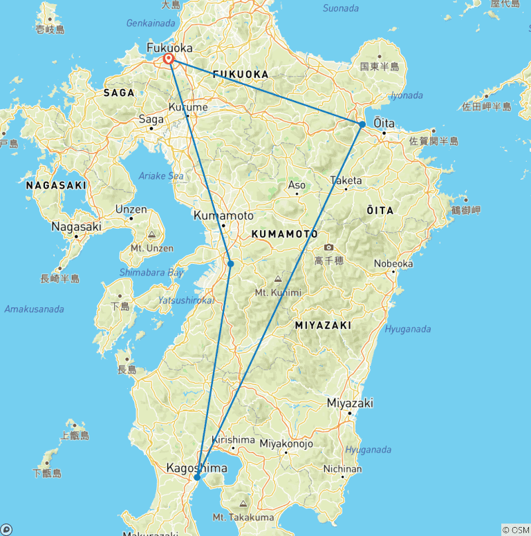 Map of Kyushu Island Express Tour 8 days