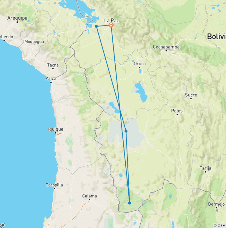 Map of Shared in car to Uyuni and Desert