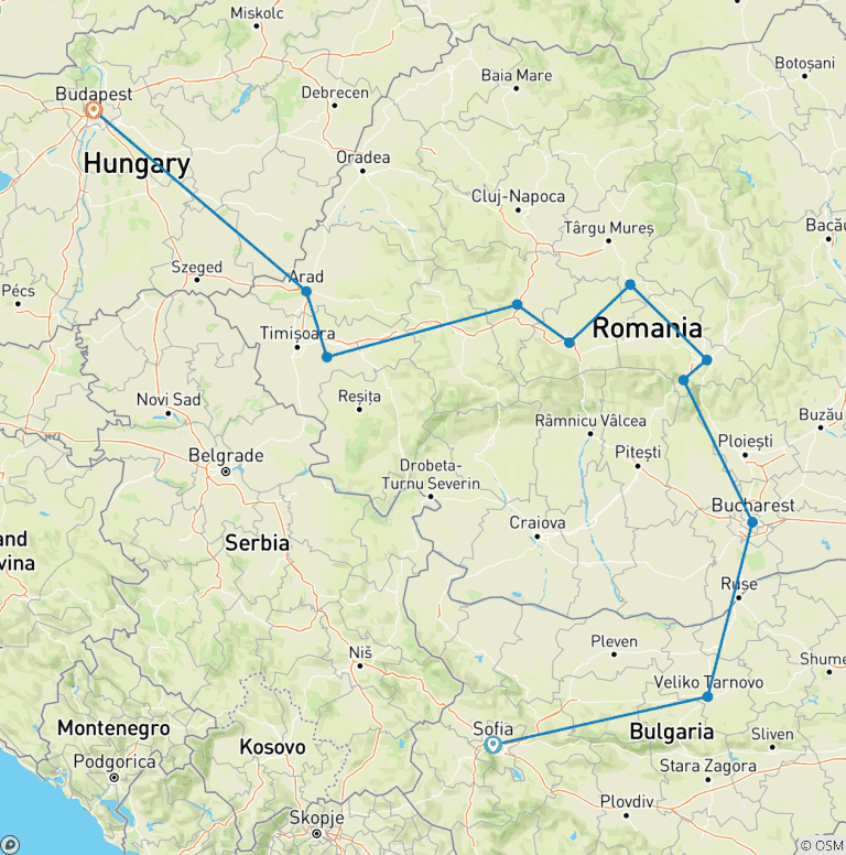 Map of 3 European Capitals: Sofia, Bucharest & Budapest - Small Group Tour