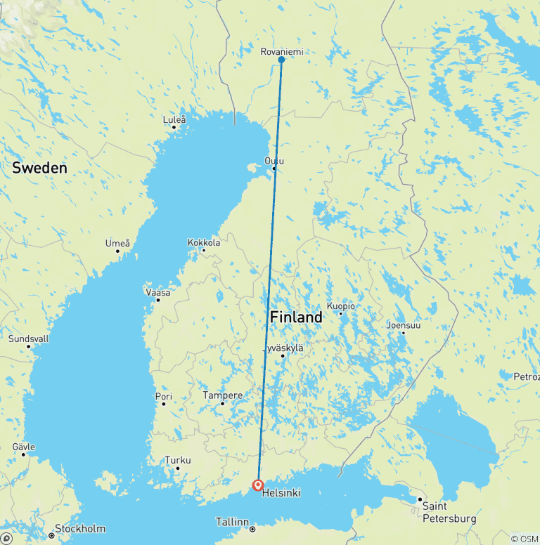 Map of Finland in 8 days - Covering Helsinki and Rovaniemi