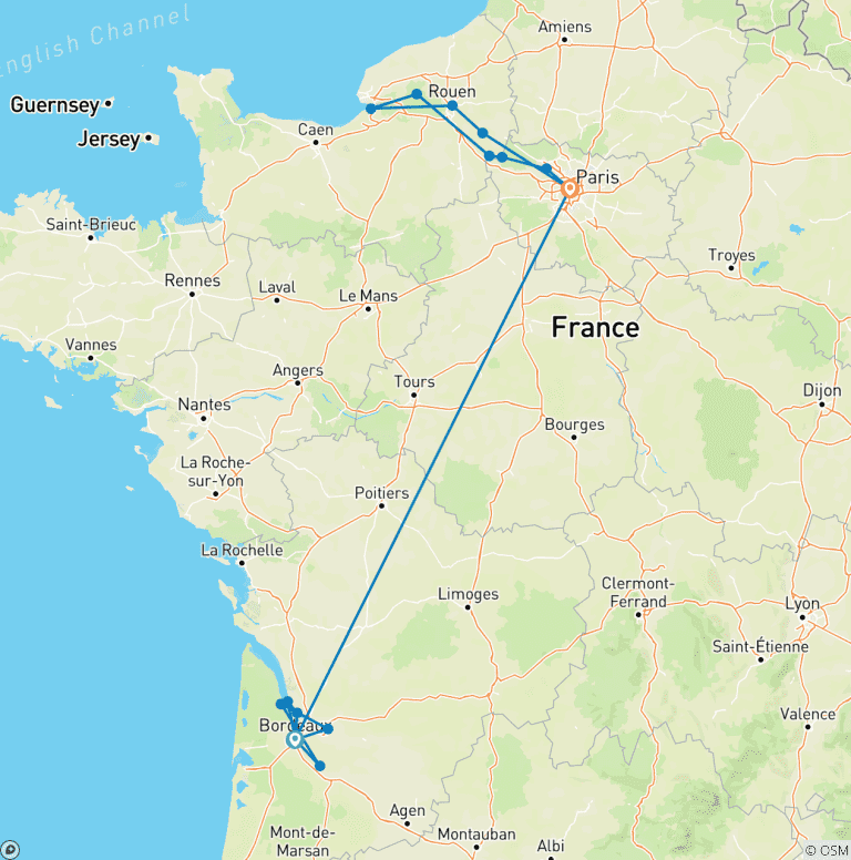 Map of Normandy & Gems of the Seine & Beautiful Bordeaux 2026 - 21 Days