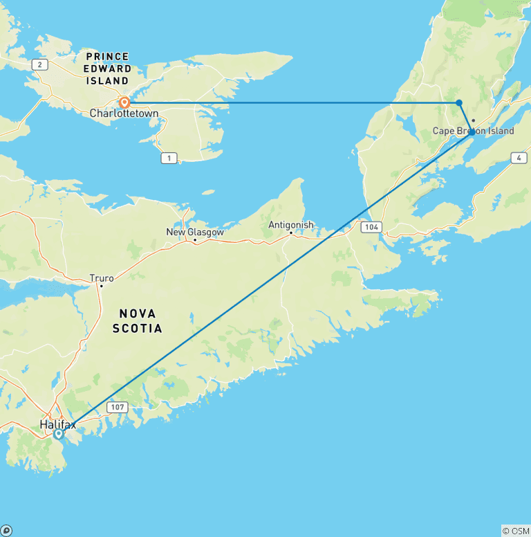 Map of The Maritimes: Nova Scotia (4 destinations)