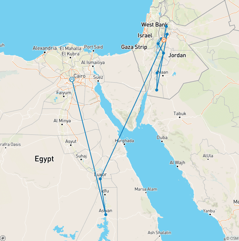Map of Discover Egypt & Jordan (from Cairo to Madaba)