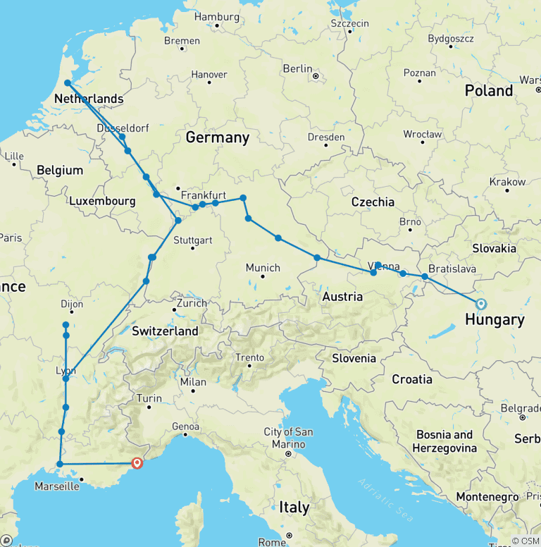Map of Discover the rivers of Europe 2026 - 29 Days (from Budapest to Nice)