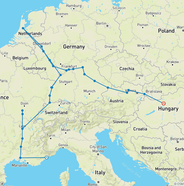 Map of Discover the rivers of Europe 2026 - 29 Days (32 destinations)