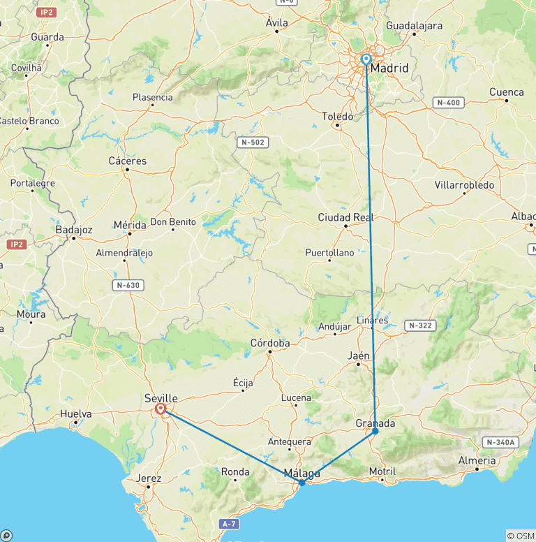 Map of Gems of Southern Spain Private Tour