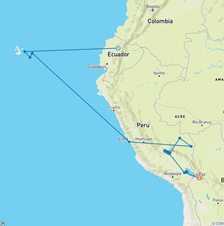 Map of Galapagos Cruise & Peru’s Land of the Incas (Grand Daphne)