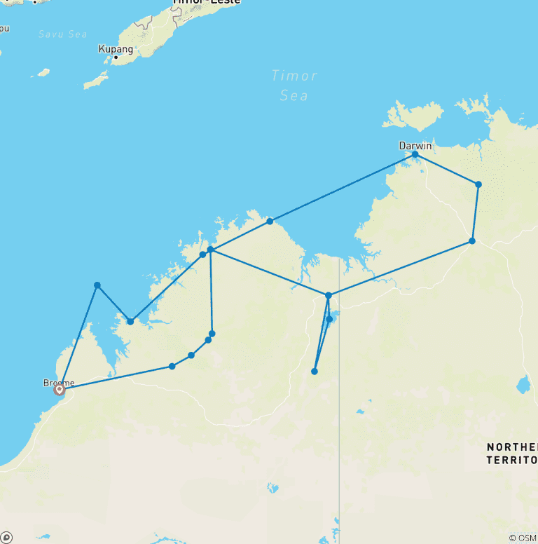 Map of Kimberley and Top End with Kimberley Coastal Expedition Darwin → Darwin (2026)