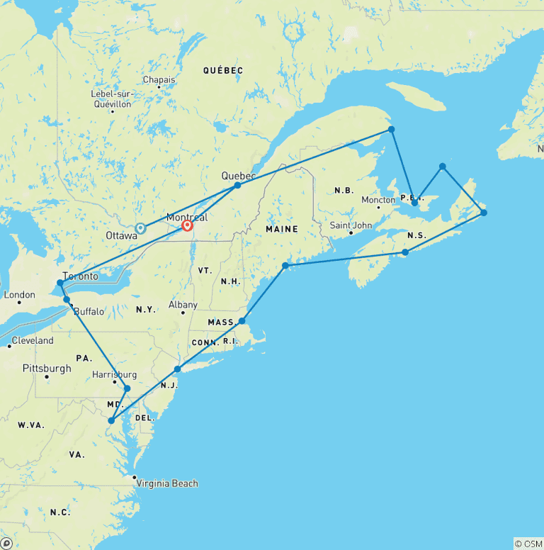 Map of Eastern Canada & USA Explorer with Contrasts of Canada & the St. Lawrence River