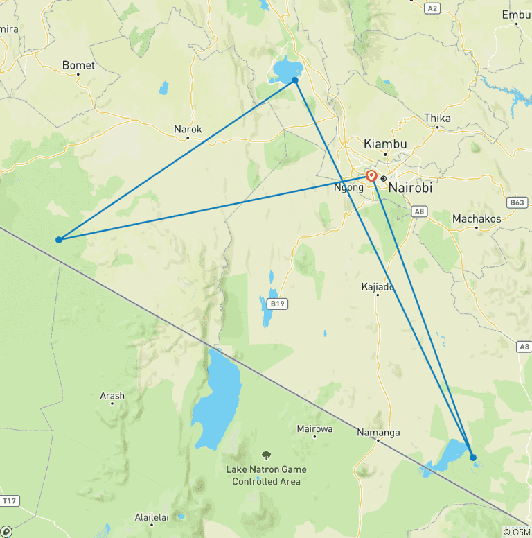 Map of Wild Kenya: Nairobi, Maasai Mara, Amboseli & Lake Naivasha