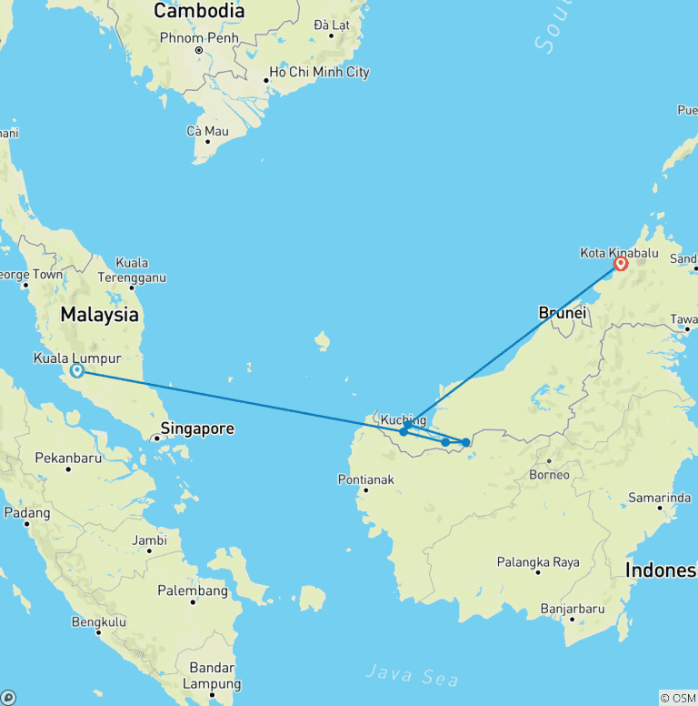 Map of 15 Days Malaysia Island Borneo: National Parks and Bounty Hunters