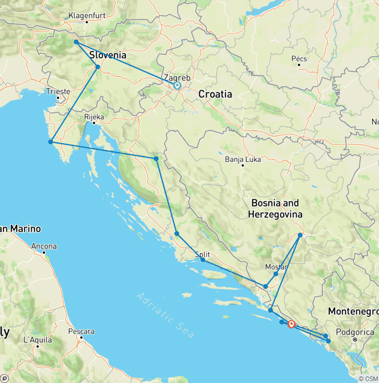 Map of Highlights of four Balkan countries