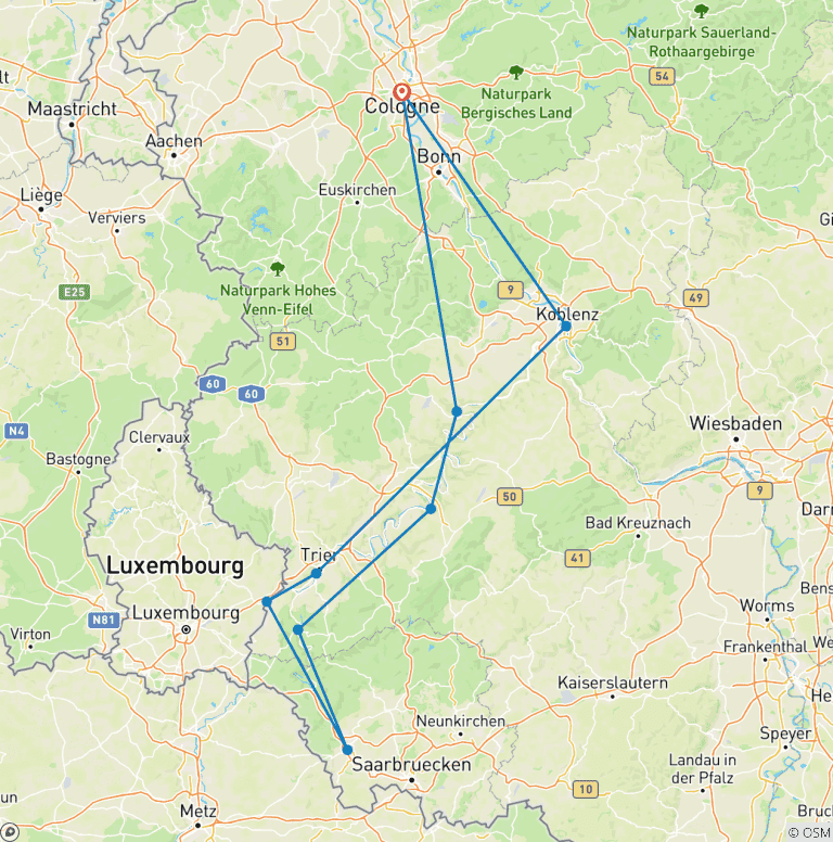 Map of Saar & Moselle Fairytales (Cologne - Cologne, 9 destinations)