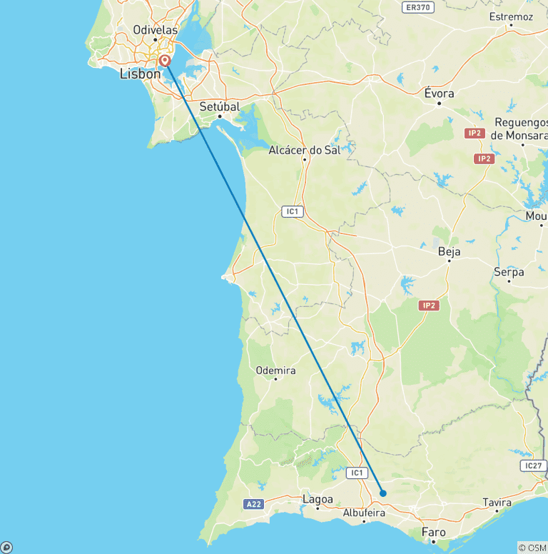 Map of Unforgettable Golf Tour in Portugal 10 Days /9Nights