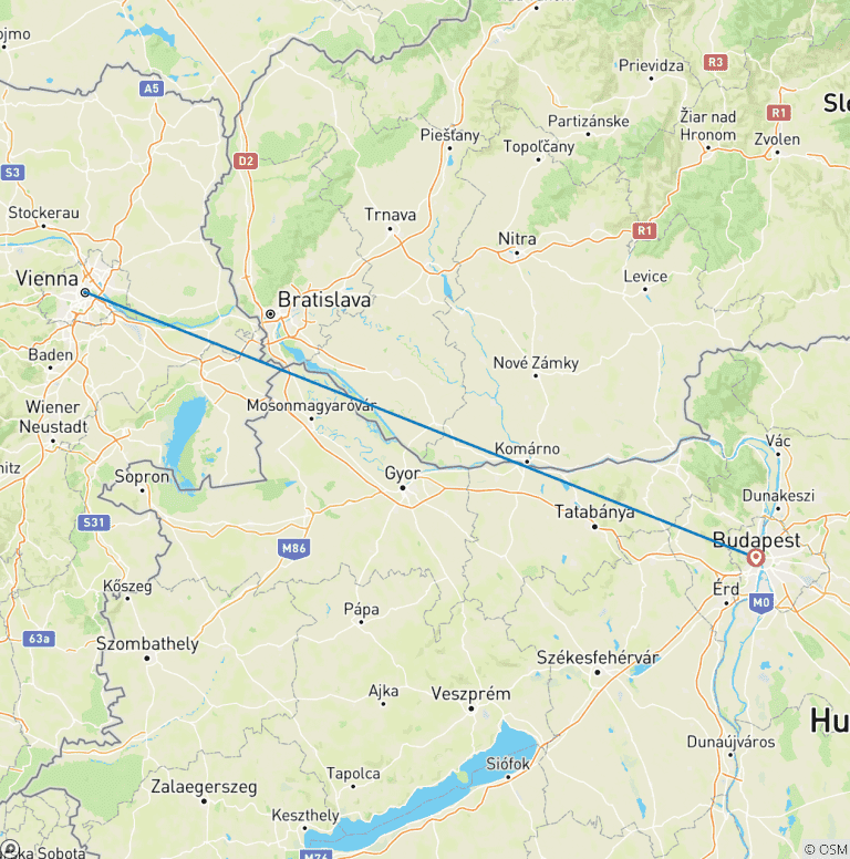 Map of 7 Day Vienna And Budapest By Train
