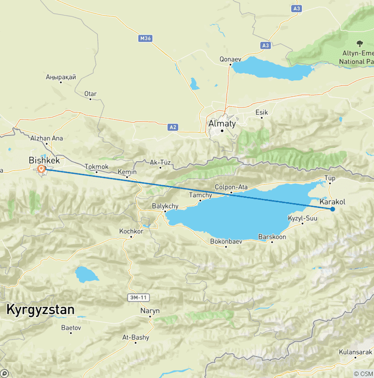 Map of Yssyk-Kul lake 3 days tour