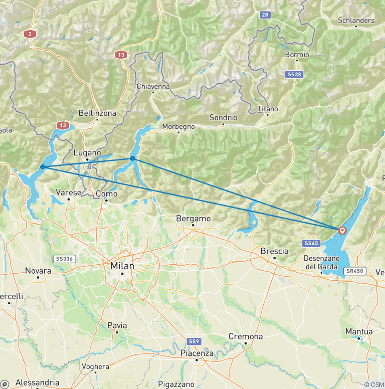 Map of Spectacular Golf and Scenic Wonders of Italy’s Lakes 10 Days/9Nights
