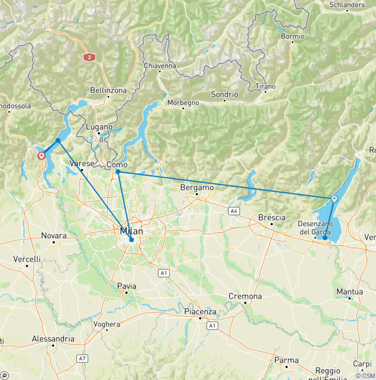 Map of Spectacular Golf and Scenic Wonders of Italy’s Lakes 10 Days/9Nights