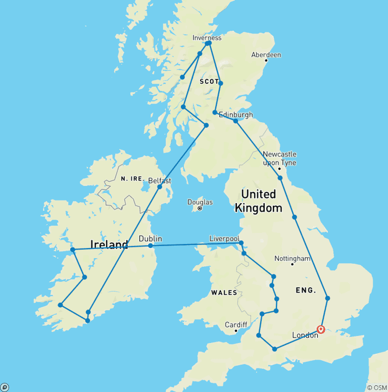 Map of London, the Highlands, Ireland, and Southern England