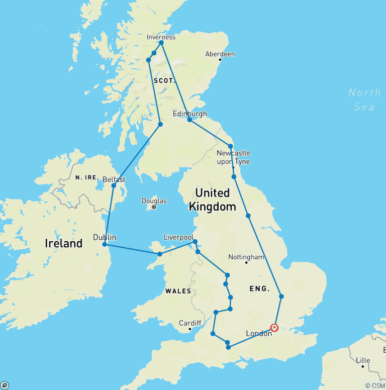Map of Scotland, Ireland, and Southern England