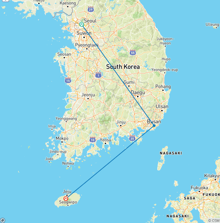Map of Seoul, Busan, and Jeju Island