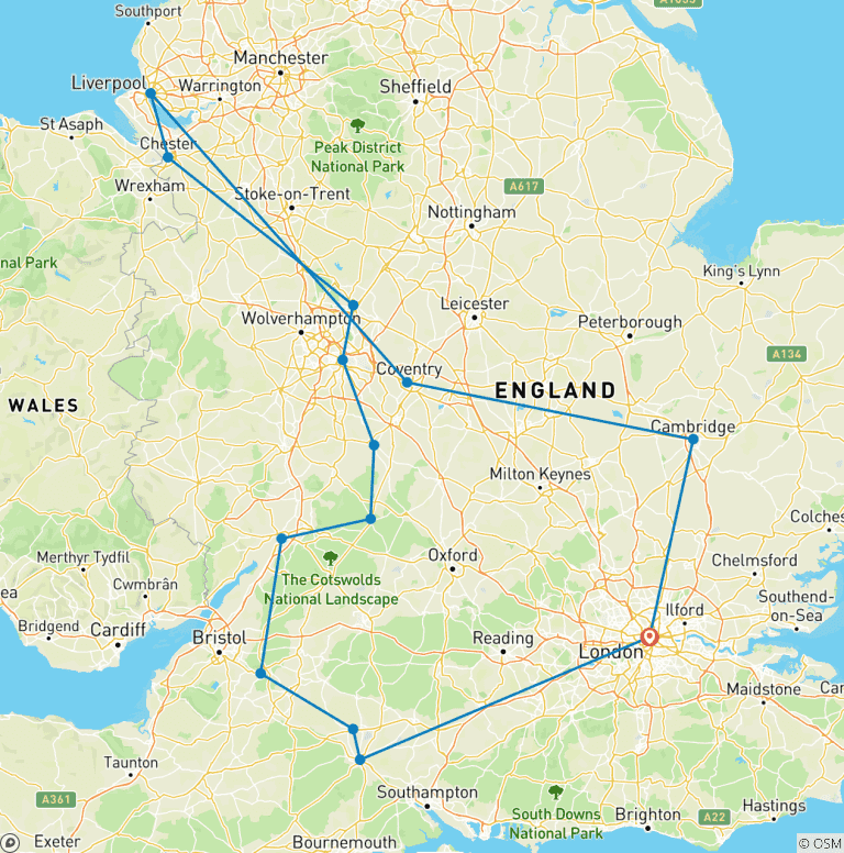 Map of Touring Southern England with London