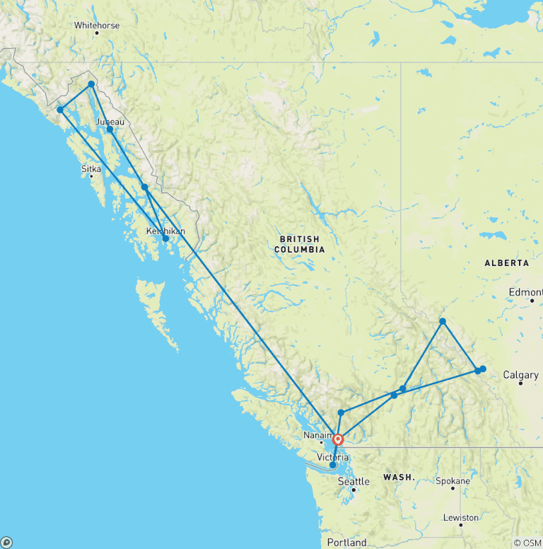 Map of Rockies Odyssey and Alaska Cruise Vancouver → Vancouver (2026)