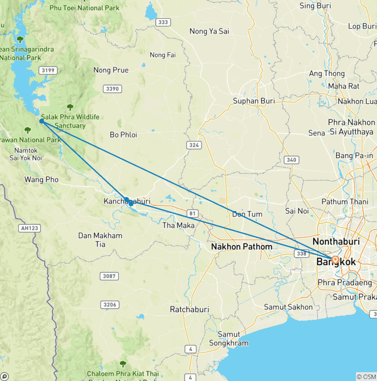 Map of 3 Days Kanchanaburi Highlights Private Tour