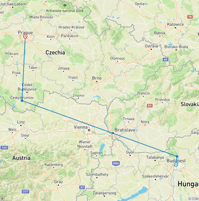 Map of Danube Explorer & Prague (4 destinations)