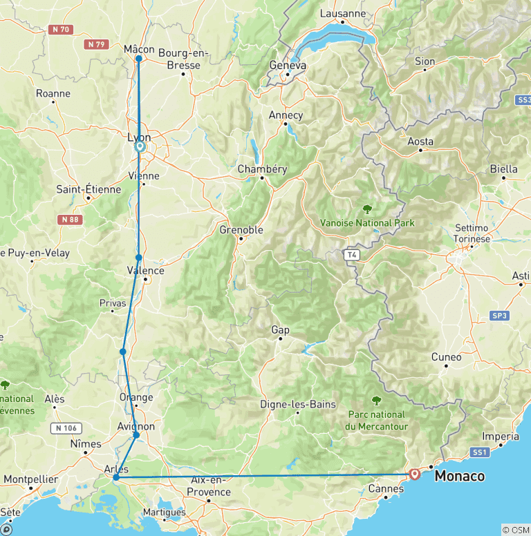 Map of Sensations of Lyon & Provence with Nice 2026