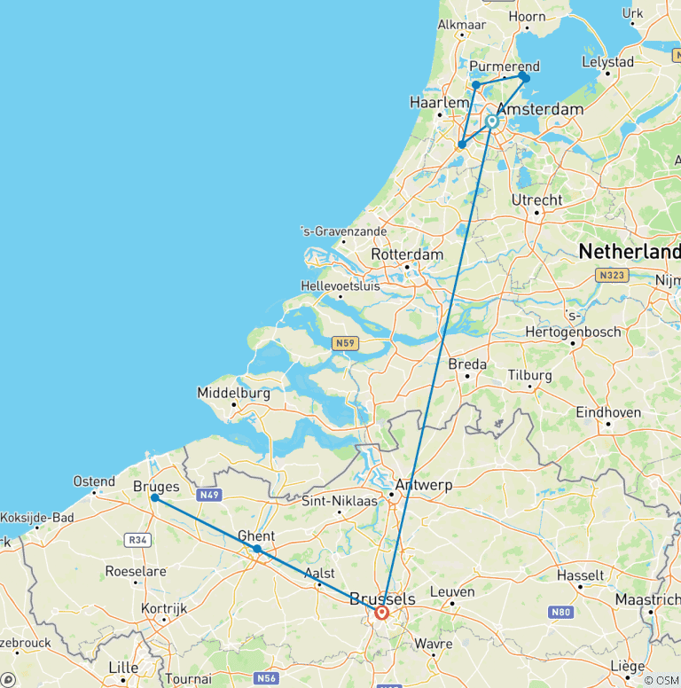 Map of Amsterdam & Brussels Discovery
