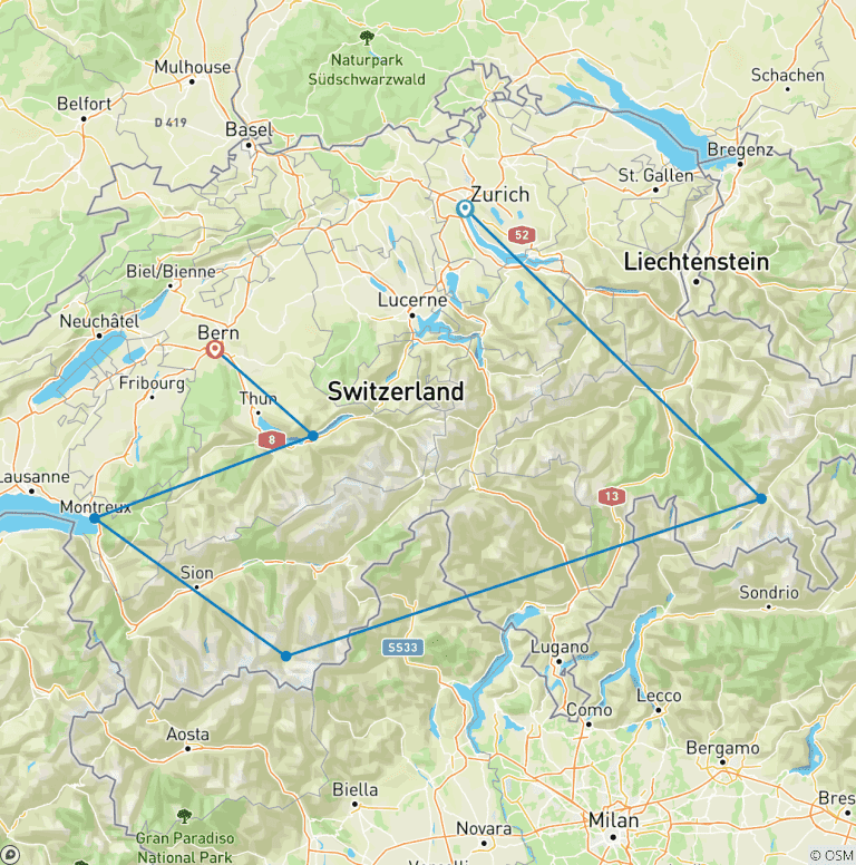 Map of Definitive Switzerland Private Tour