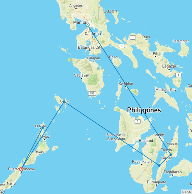 Map of Philippine Islands Adventure - 13 days