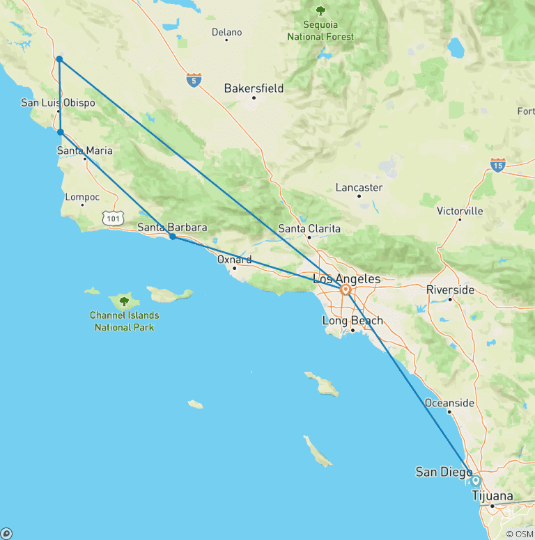 Map of Sequoia & Kings Canyon National Parks featuring San Diego and California’s Central Coast (San Diego, CA to Los Angeles, CA)