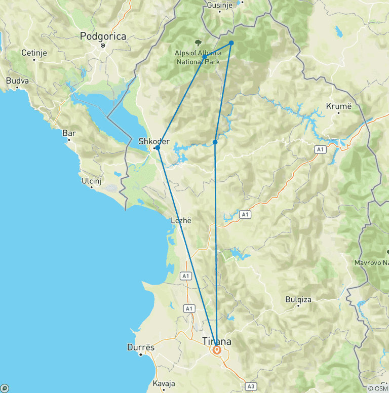 Map of 3 Days Hiking to the Albanian Alps , Valbona pass