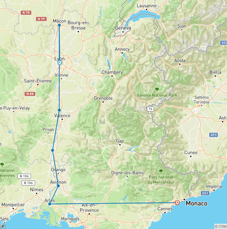 Map of Sensations of Lyon & Provence with Nice 2026