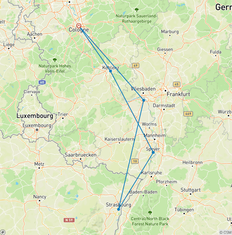Map of Christmas Cruise on the Rhine (Cologne - Cologne)