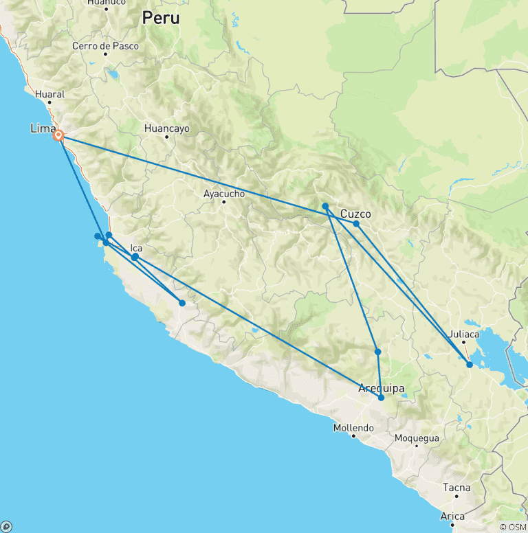 Map of Absolute Peru: Amazon Jungle & Machu Picchu by Train