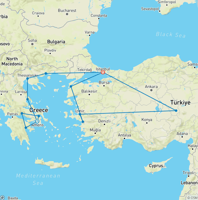 Map of Classic Greece to Turkey Adventure