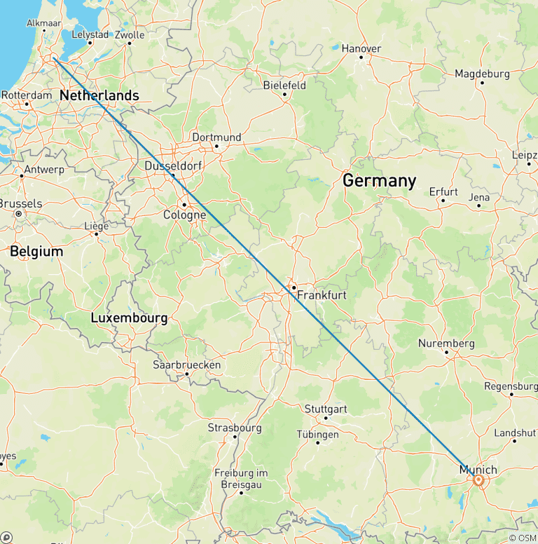 Map of 7 Day Amsterdam And Munich By Train