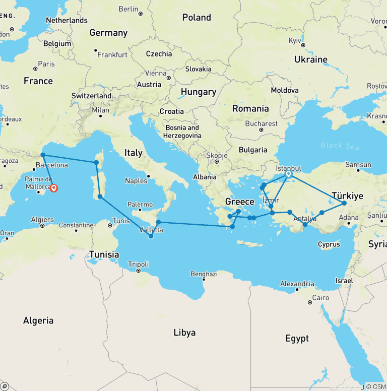 Map of Tantalising Türkiye with Mediterranean Wonders and Barcelona Istanbul → Barcelona (2026)