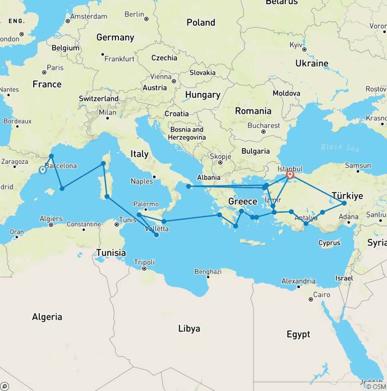 Map of Tantalising Türkiye with Mediterranean Wonders and Barcelona Barcelona → Istanbul (2026)