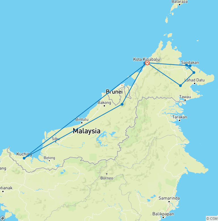 Map of Personalized 16 Days Malaysia Honeymoon Tour, Private Car